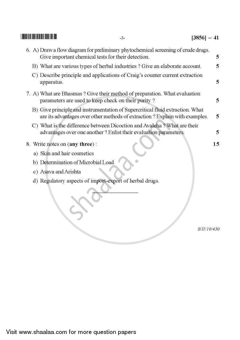 Pharmacognosy 3 2010-2011 - B.Pharm. - 4th Year - University of Pune question paper with PDF download