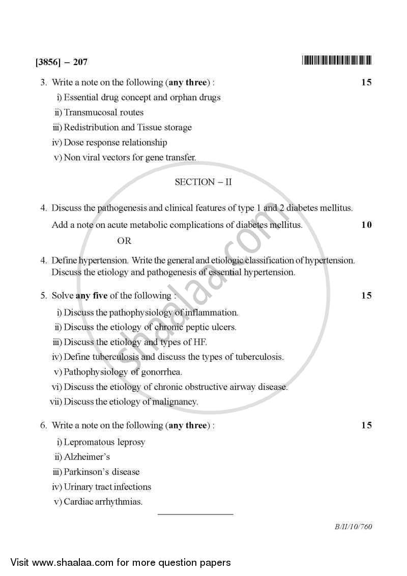 Pharmacology 1 2010-2011 - B.Pharm. - 2nd Year - University of Pune question paper with PDF download