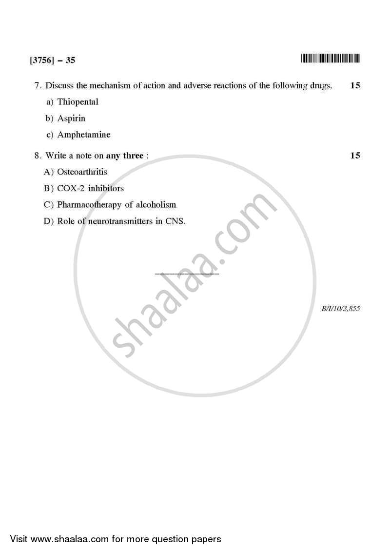 Pharmacology 2 2008-2009 - B.Pharm. - 3rd Year - University of Pune question paper with PDF download