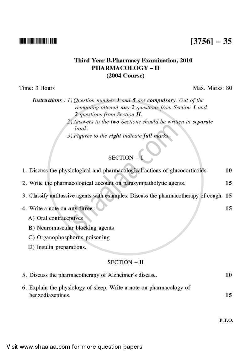 Pharmacology 2 2008-2009 - B.Pharm. - 3rd Year - University of Pune question paper with PDF download