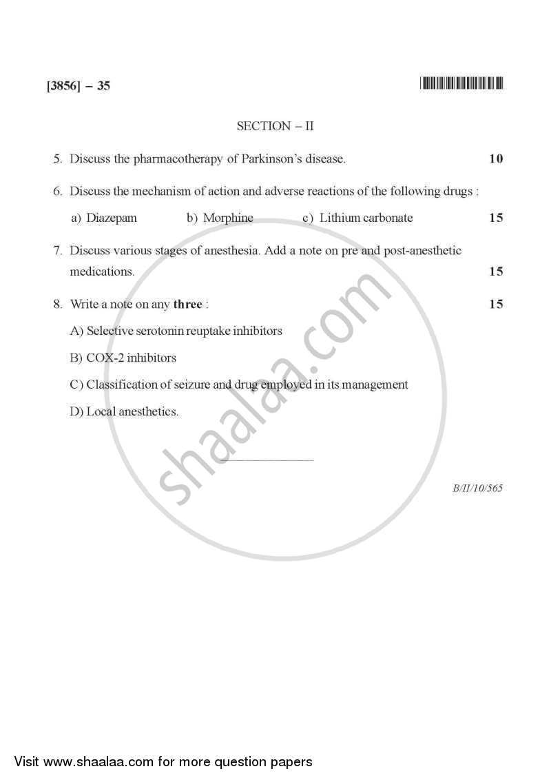 Pharmacology 2 2010-2011 - B.Pharm. - 3rd Year - University of Pune question paper with PDF download