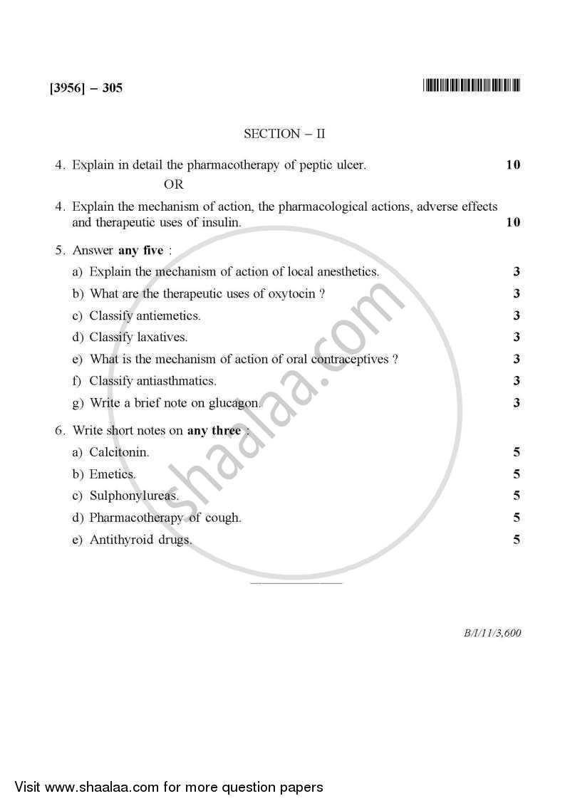 Pharmacology 2 2010-2011 - B.Pharm. - 3rd Year - University of Pune question paper with PDF download