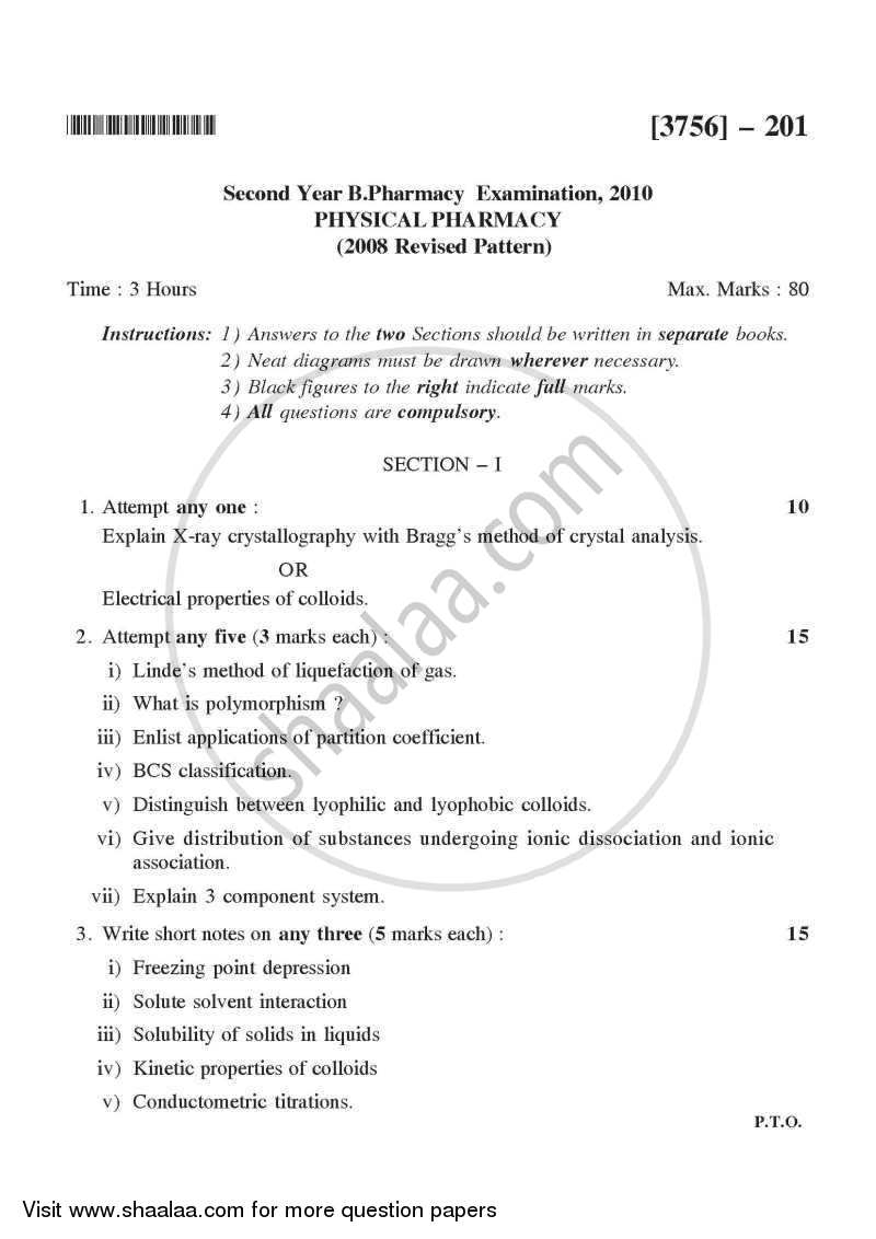 Physical Pharmacy 2008-2009 - B.Pharm. - 2nd Year - University of Pune question paper with PDF download