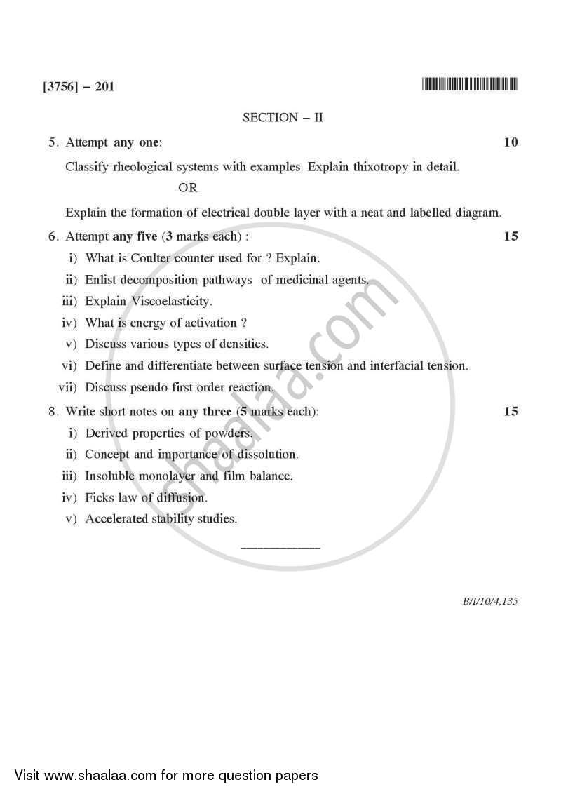 Physical Pharmacy 2008-2009 - B.Pharm. - 2nd Year - University of Pune question paper with PDF download