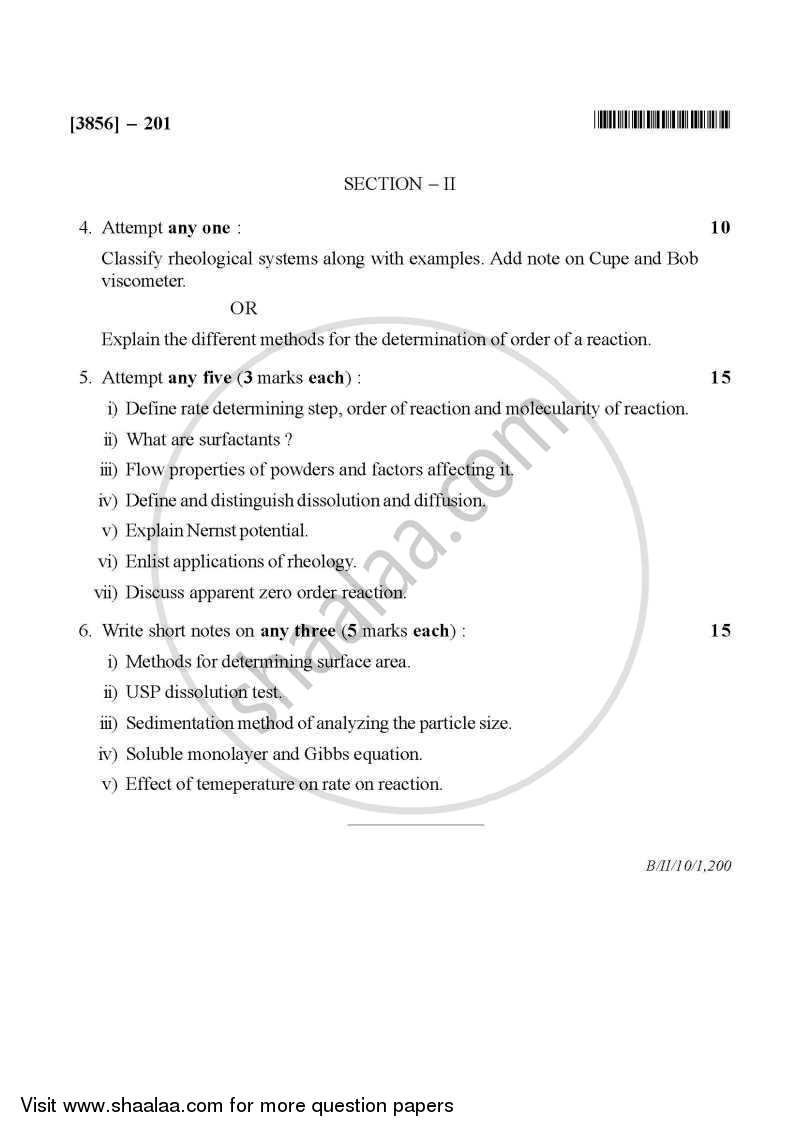 Physical Pharmacy 2010-2011 - B.Pharm. - 2nd Year - University of Pune question paper with PDF download