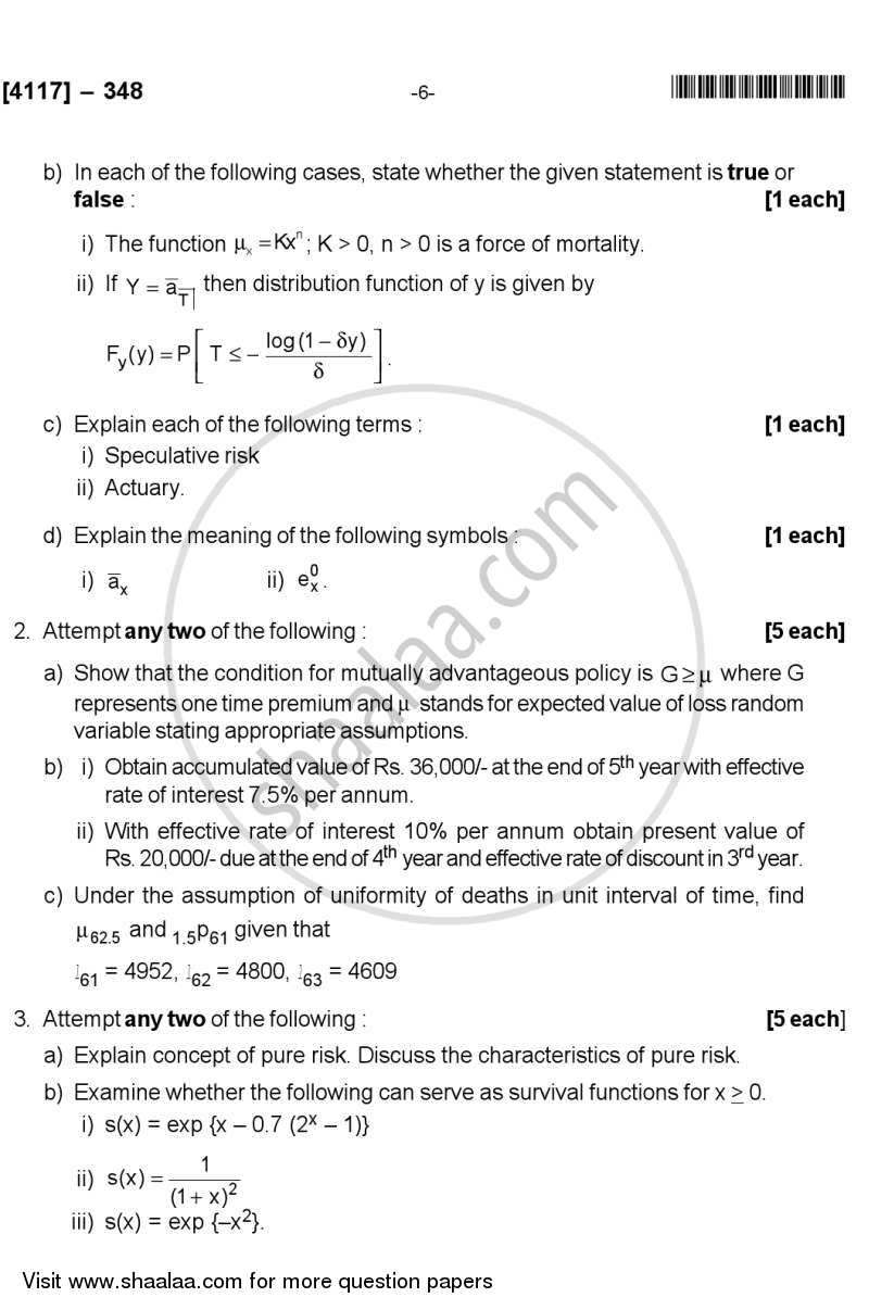 Actuarial Statistics 2012-2013 - B.Sc. - Semester 3 (SYBSc) - University of Pune question paper with PDF download