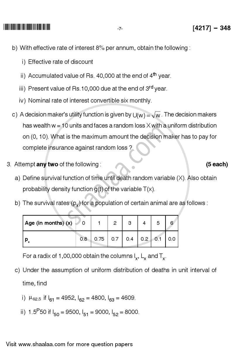 Actuarial Statistics 2012-2013 - B.Sc. - Semester 3 (SYBSc) - University of Pune question paper with PDF download
