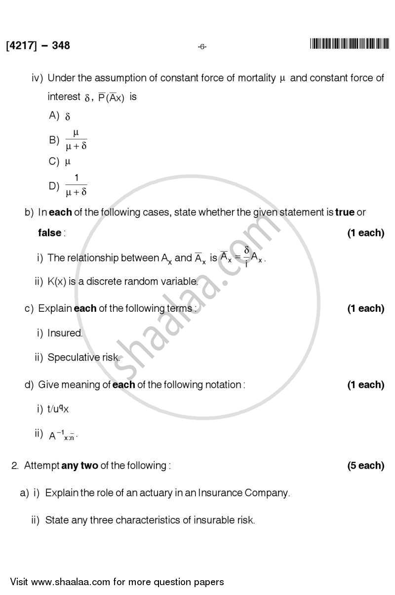 Actuarial Statistics 2012-2013 - B.Sc. - Semester 3 (SYBSc) - University of Pune question paper with PDF download