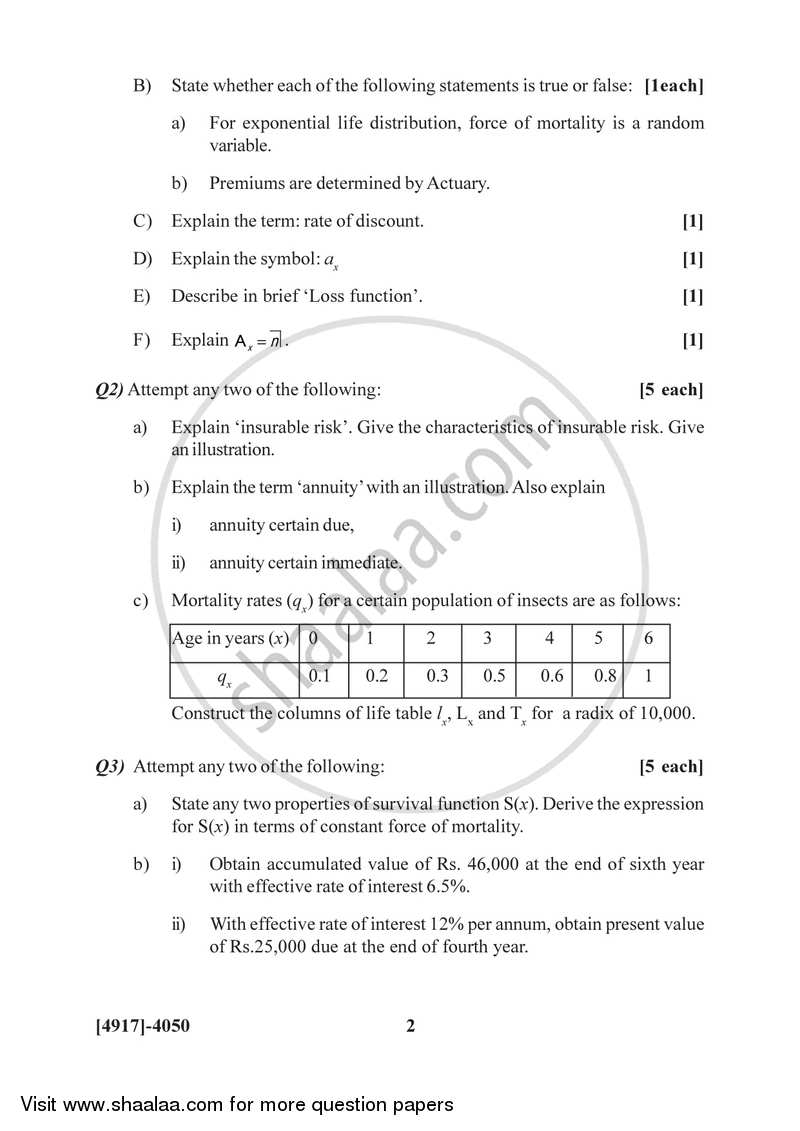 Actuarial Statistics 2015-2016 - B.Sc. - Semester 6 (TYBSc) - University of Pune question paper with PDF download