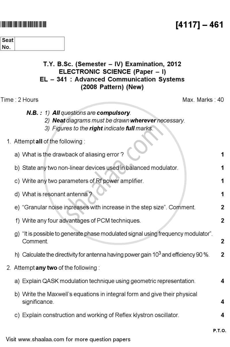 Advanced Communication Systems 2012-2013 - B.Sc. - Semester 4 (SYBSc) - University of Pune question paper with PDF download