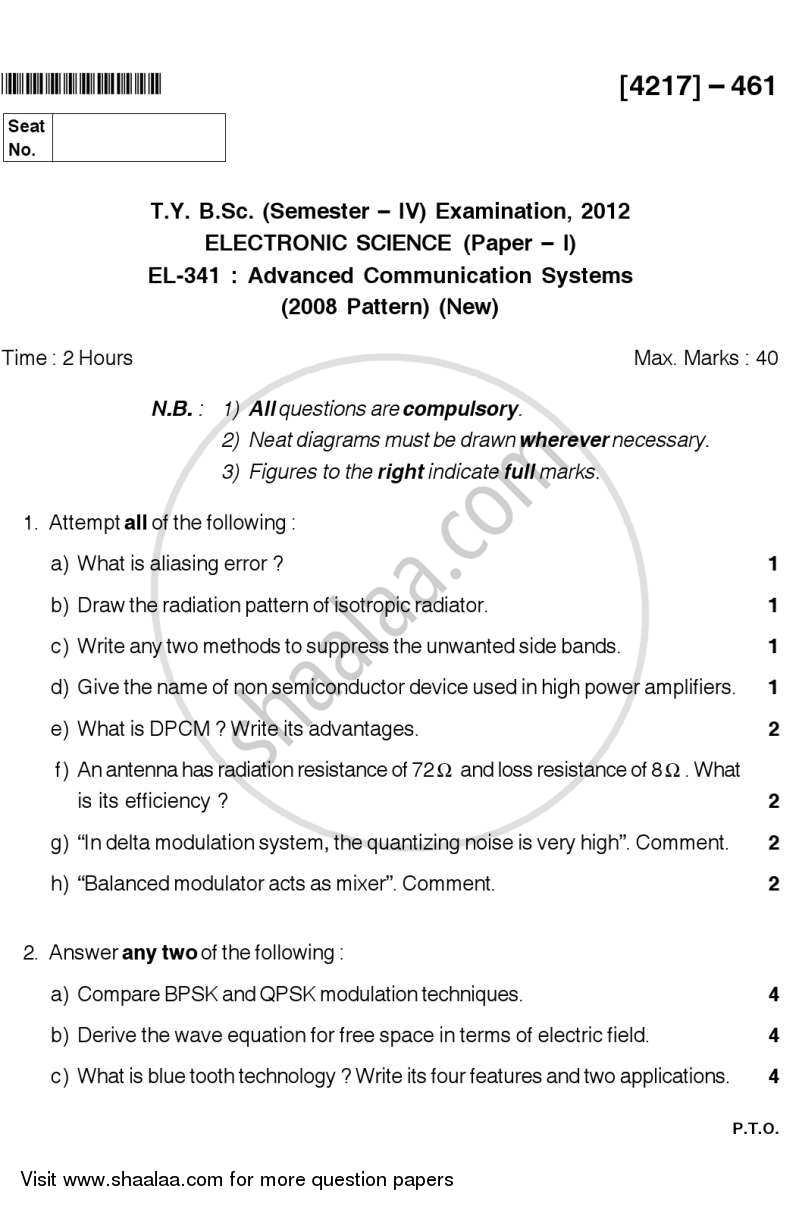 Advanced Communication Systems 2012-2013 - B.Sc. - Semester 4 (SYBSc) - University of Pune question paper with PDF download