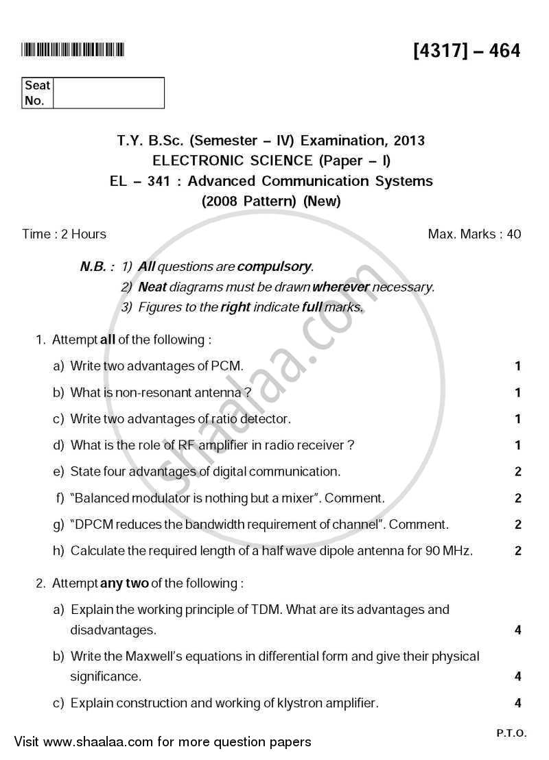 Advanced Communication Systems 2013-2014 - B.Sc. - Semester 4 (SYBSc) - University of Pune question paper with PDF download