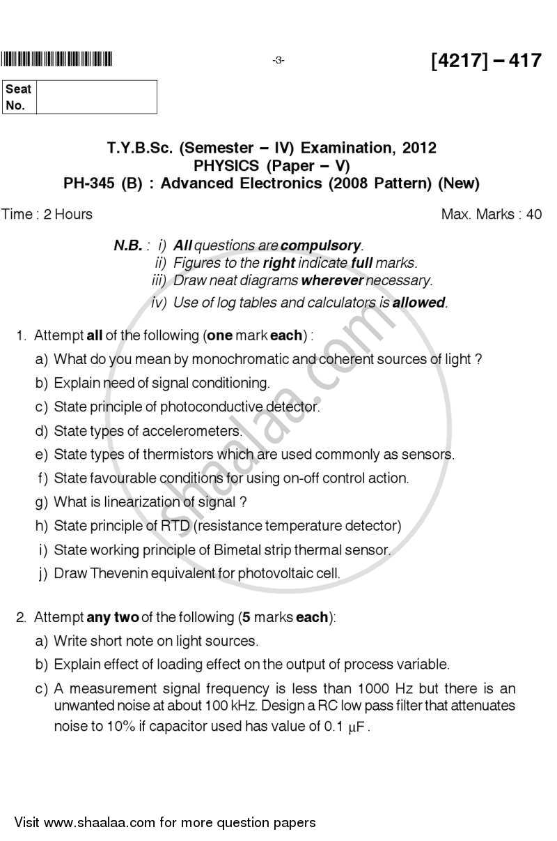Advanced Electronics 2012-2013 - B.Sc. - Semester 6 (TYBSc) - University of Pune question paper with PDF download