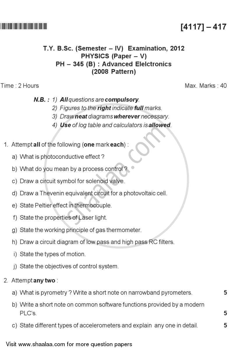Advanced Electronics 2012-2013 - B.Sc. - Semester 6 (TYBSc) - University of Pune question paper with PDF download