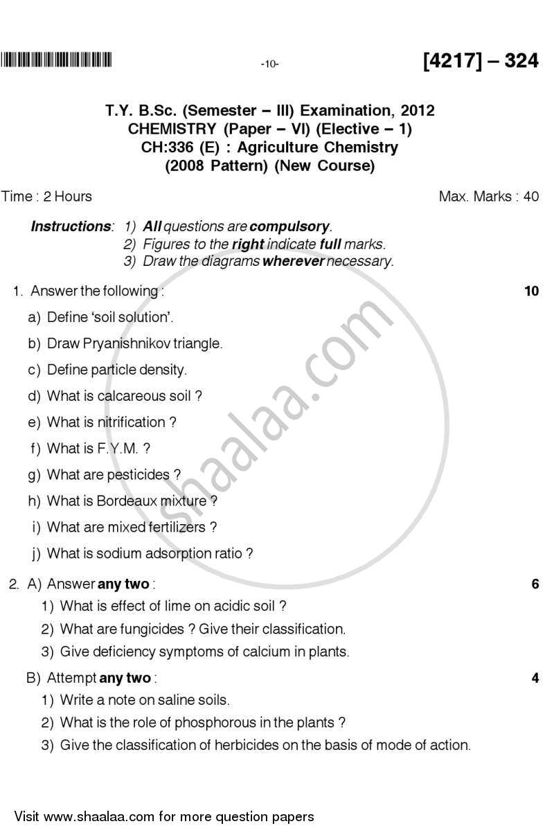 Agriculture Chemistry 2012-2013 - B.Sc. - Semester 5 (TYBSc) - University of Pune question paper with PDF download
