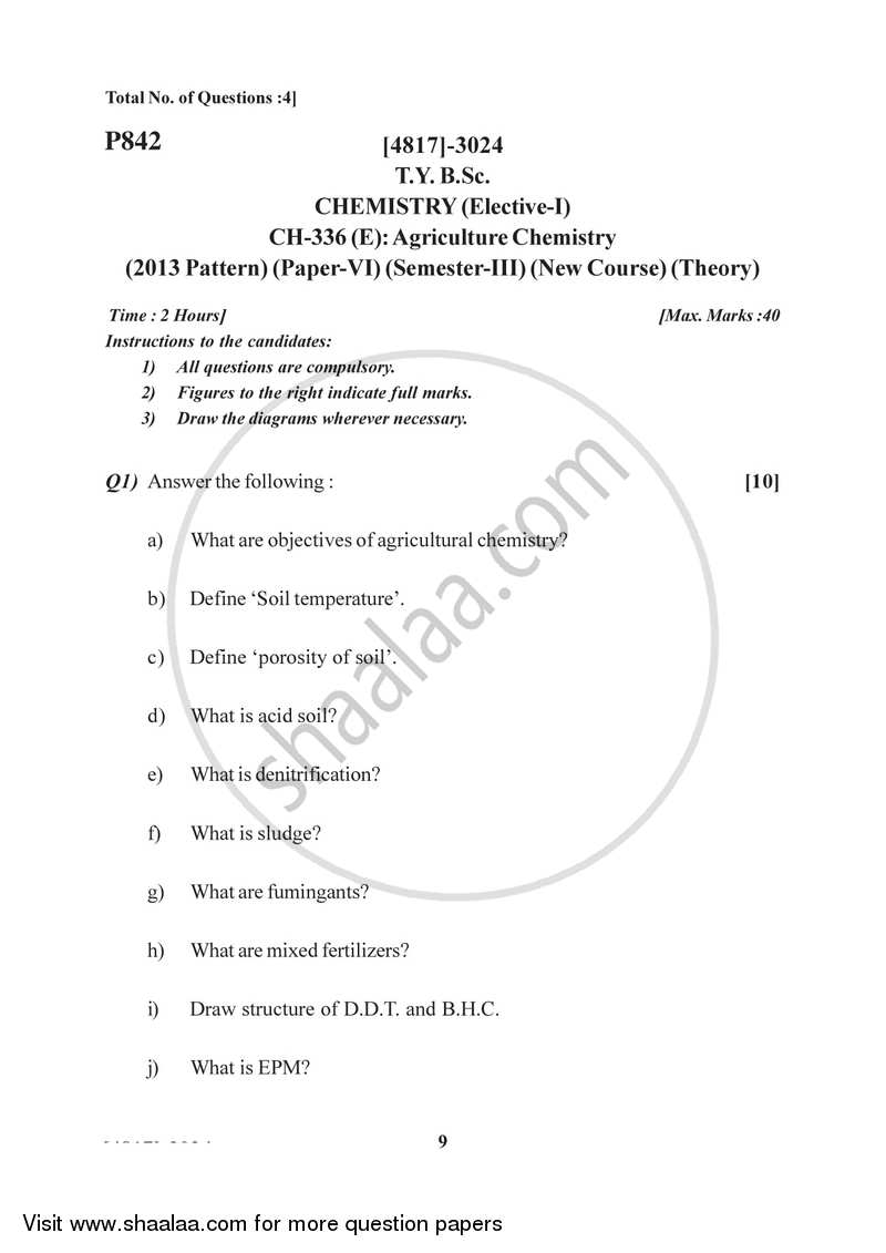 Agriculture Chemistry 2015-2016 - B.Sc. - Semester 5 (TYBSc) - University of Pune question paper with PDF download