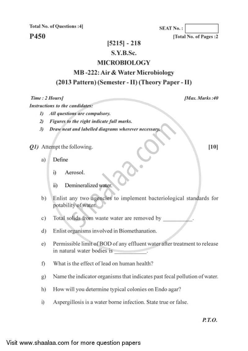 Air and Water Microbiology 2017-2018 - B.Sc. - Semester 4 (SYBSc) - University of Pune question paper with PDF download