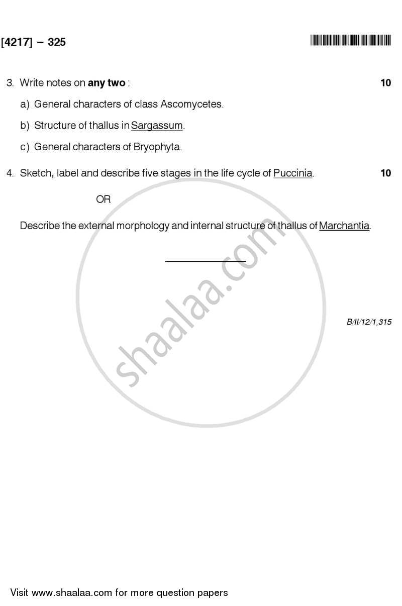 Algae, Fungi and Bryophytes 2012-2013 - B.Sc. - Semester 5 (TYBSc) - University of Pune question paper with PDF download