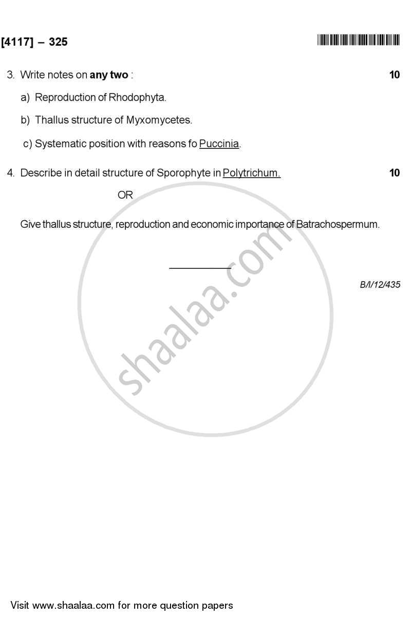 Algae, Fungi and Bryophytes 2012-2013 - B.Sc. - Semester 5 (TYBSc) - University of Pune question paper with PDF download