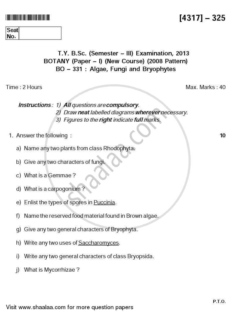 Algae, Fungi and Bryophytes 2013-2014 - B.Sc. - Semester 5 (TYBSc) - University of Pune question paper with PDF download