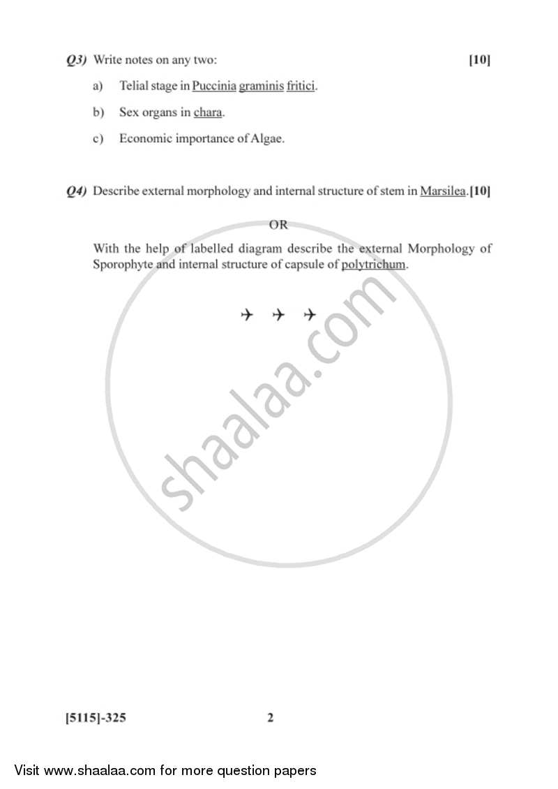 Algae, Fungi and Bryophytes 2016-2017 - B.Sc. - Semester 5 (TYBSc) - University of Pune question paper with PDF download