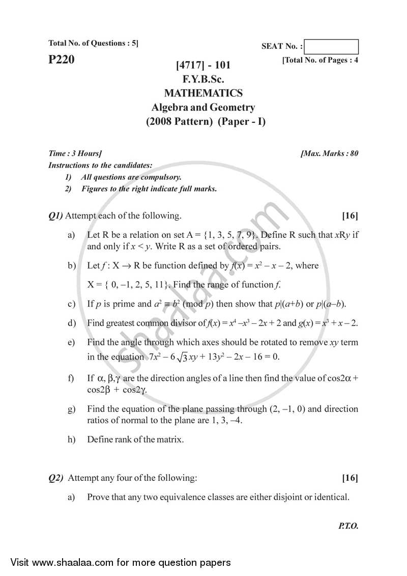 Algebra and Geometry 2014-2015 - B.Sc. - Semester 2 (FYBSc) - University of Pune question paper with PDF download