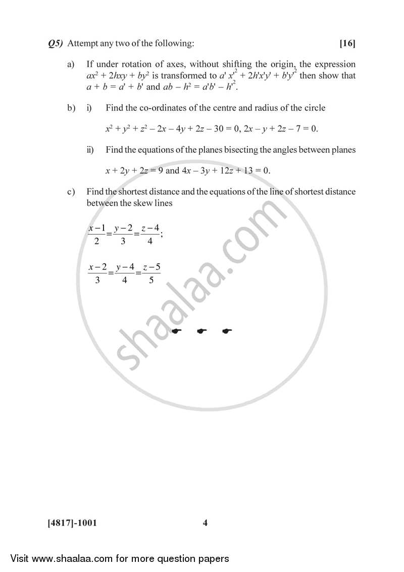 Algebra and Geometry 2015-2016 - B.Sc. - Semester 2 (FYBSc) - University of Pune question paper with PDF download
