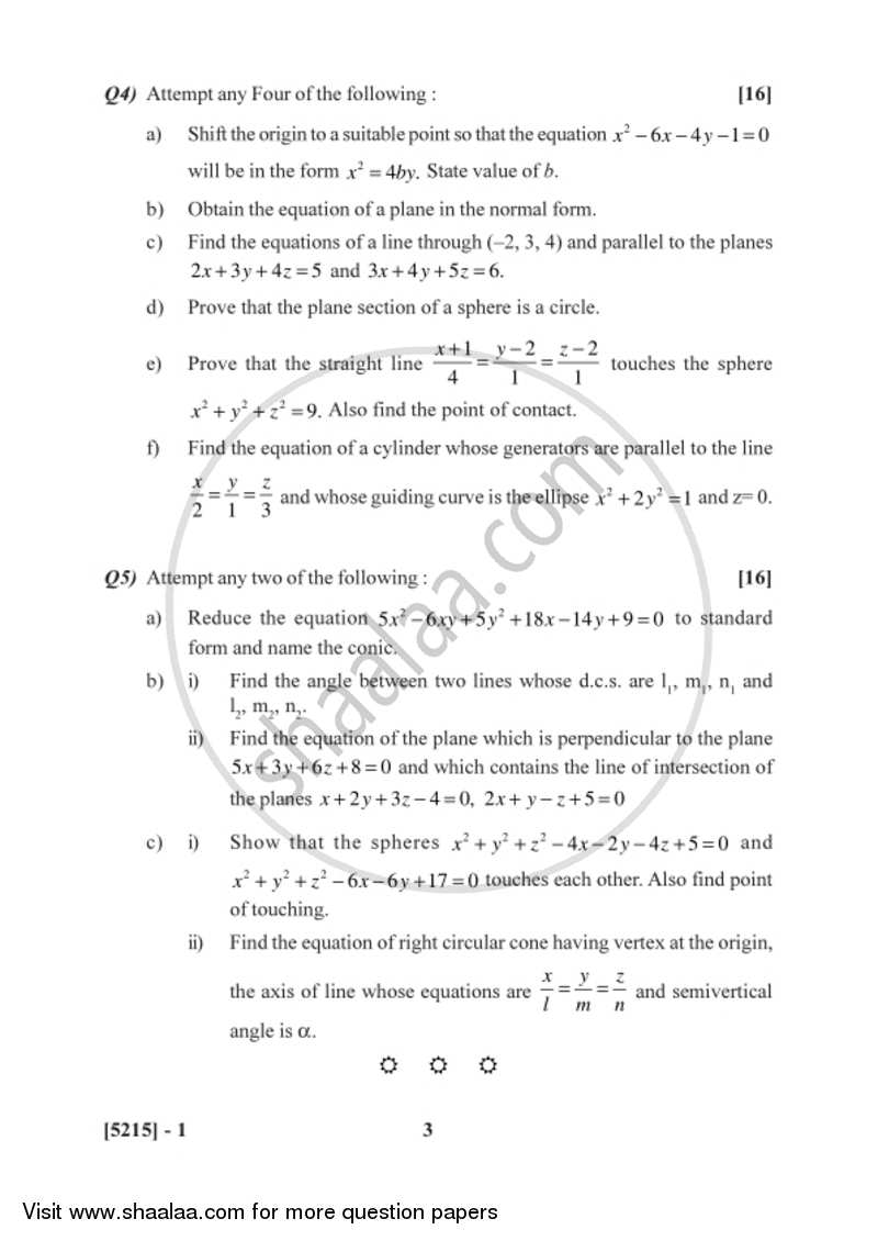 Algebra and Geometry 2017-2018 - B.Sc. - Semester 2 (FYBSc) - University of Pune question paper with PDF download