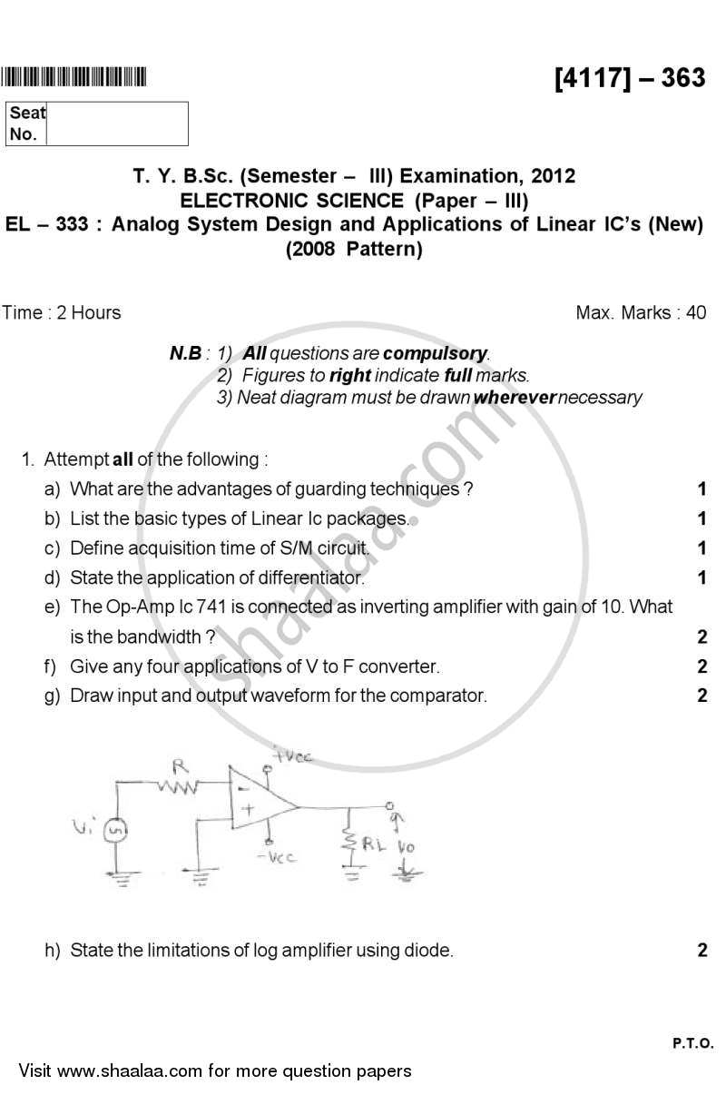 Analog Circuit Design and Application of Linear IC's 2012-2013 - B.Sc. - Semester 5 (TYBSc) - University of Pune question paper with PDF download