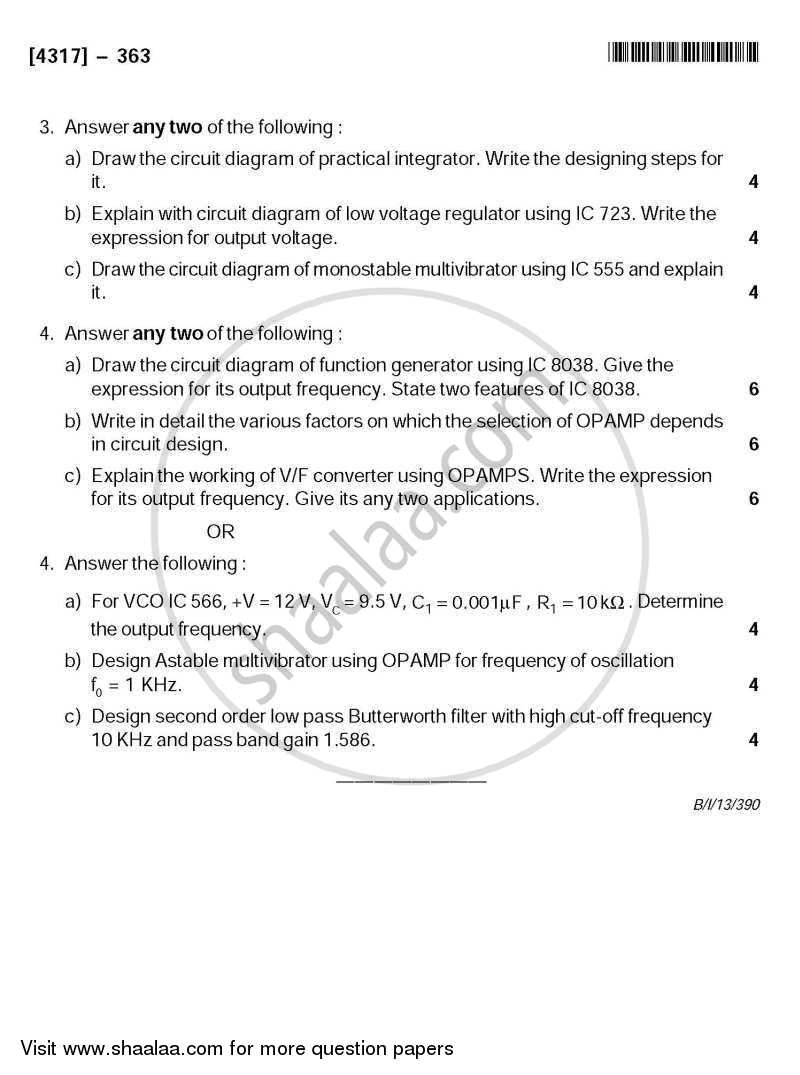 Analog Circuit Design and Application of Linear IC's 2013-2014 - B.Sc. - Semester 5 (TYBSc) - University of Pune question paper with PDF download
