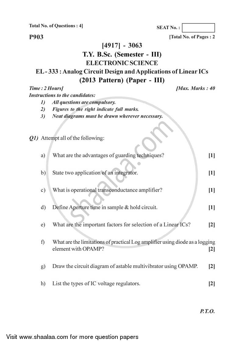 Analog Circuit Design and Application of Linear IC's 2015-2016 - B.Sc. - Semester 5 (TYBSc) - University of Pune question paper with PDF download