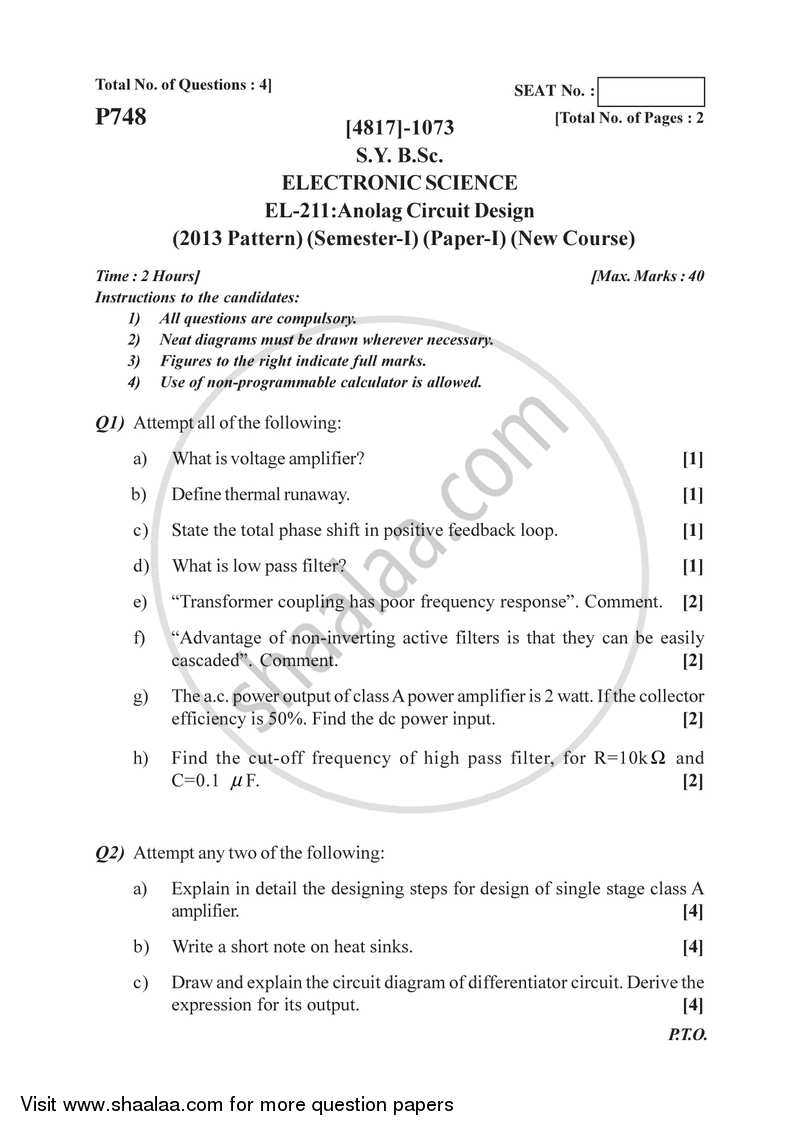Analog Circuit Design 2015-2016 - B.Sc. - Semester 3 (SYBSc) - University of Pune question paper with PDF download
