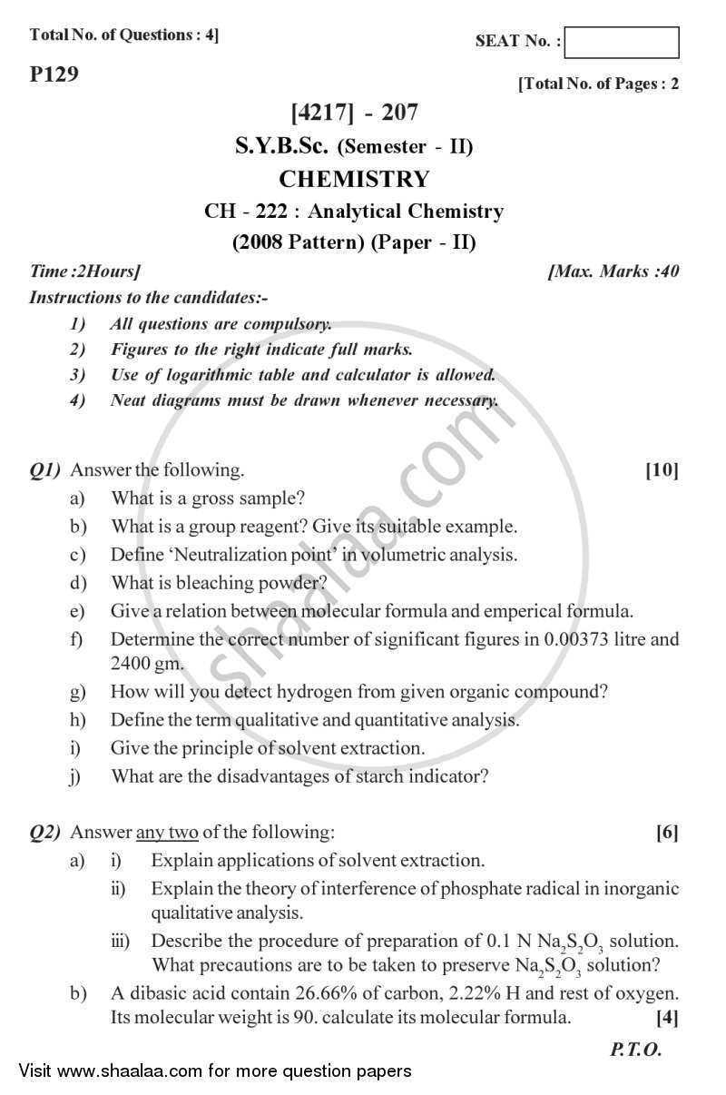 Analytical Chemistry 2012-2013 - B.Sc. - Semester 4 (SYBSc) - University of Pune question paper with PDF download