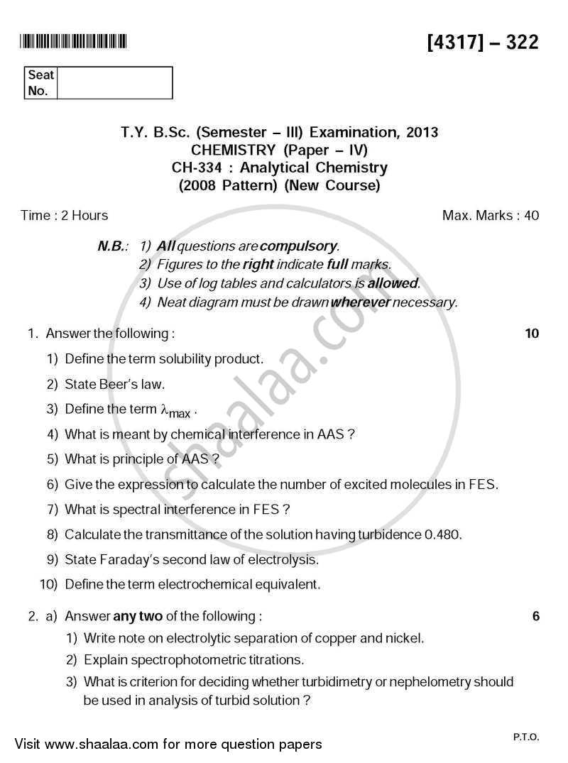 Analytical Chemistry 2013-2014 - B.Sc. - Semester 5 (TYBSc) - University of Pune question paper with PDF download