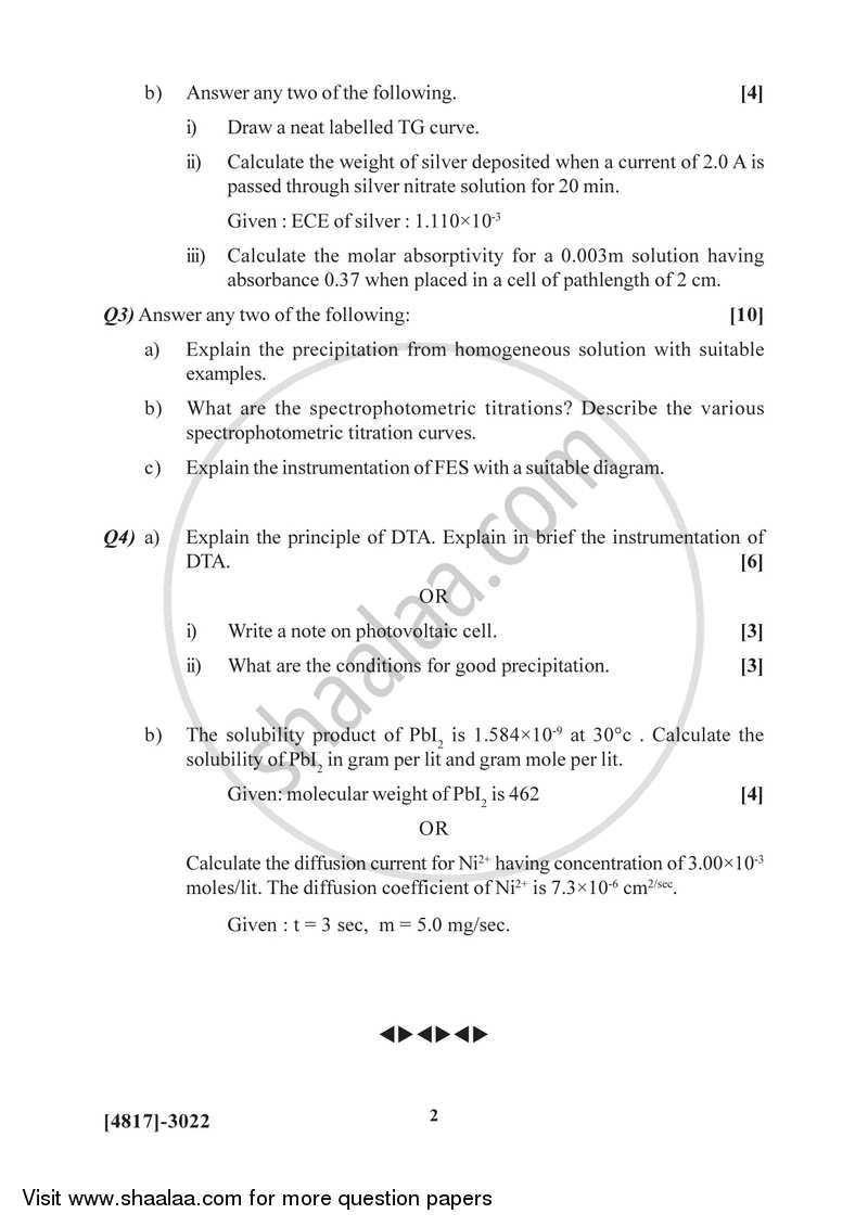 Analytical Chemistry 2015-2016 - B.Sc. - Semester 5 (TYBSc) - University of Pune question paper with PDF download