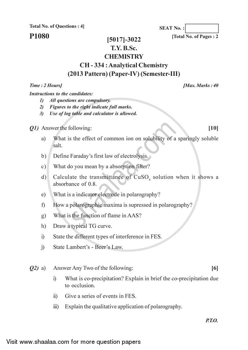 Analytical Chemistry 2016-2017 - B.Sc. - Semester 5 (TYBSc) - University of Pune question paper with PDF download