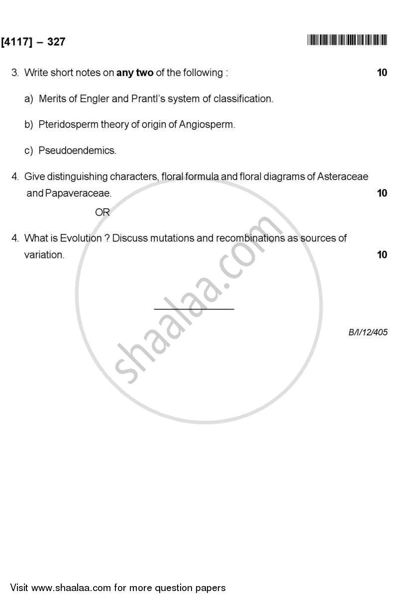 Angiosperms and Evolution 2012-2013 - B.Sc. - Semester 5 (TYBSc) - University of Pune question paper with PDF download