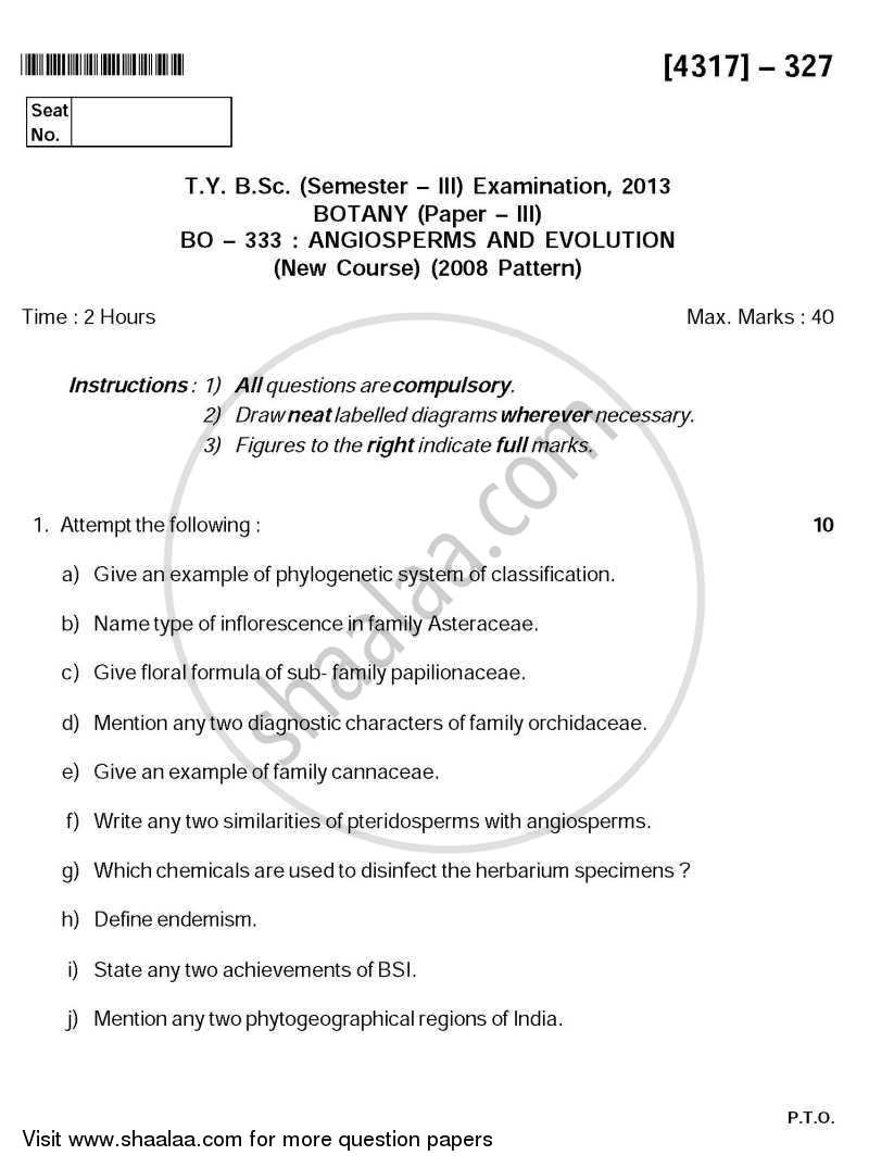 Angiosperms and Evolution 2013-2014 - B.Sc. - Semester 5 (TYBSc) - University of Pune question paper with PDF download