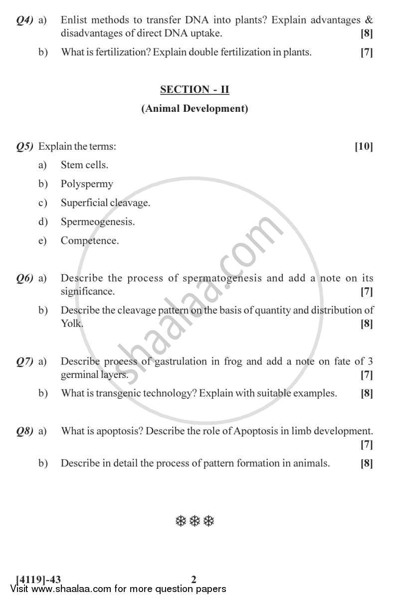 Animal and Plant Development 2012-2013 - B.Sc. - Semester 4 (SYBSc) - University of Pune question paper with PDF download