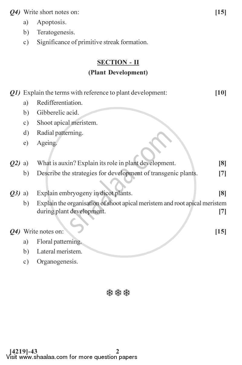 Animal and Plant Development 2012-2013 - B.Sc. - Semester 4 (SYBSc) - University of Pune question paper with PDF download