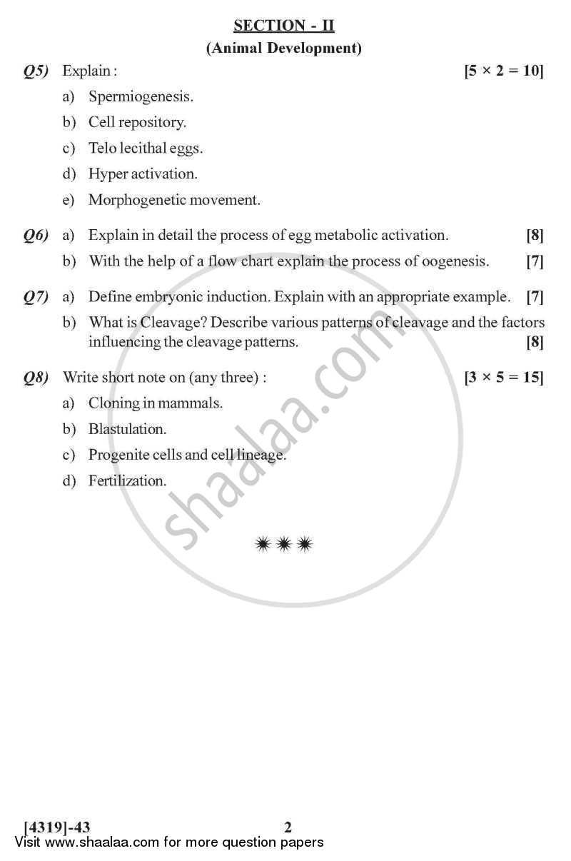 Animal and Plant Development 2013-2014 - B.Sc. - Semester 4 (SYBSc) - University of Pune question paper with PDF download