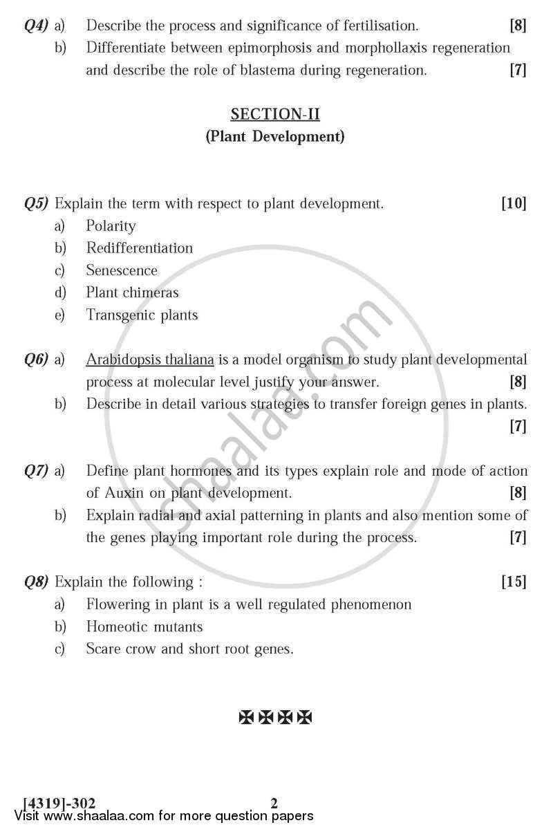 Animal and Plant Development 2013-2014 - B.Sc. - Semester 5 (TYBSc) - University of Pune question paper with PDF download