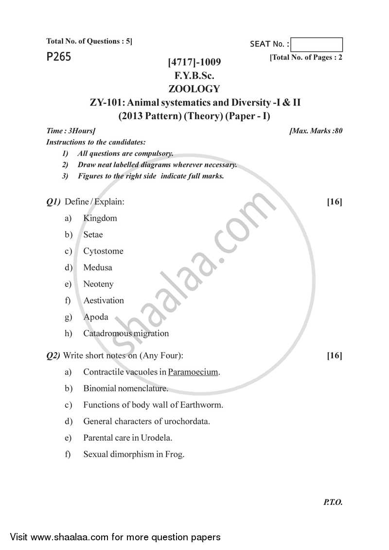 Animal Systematics and Diversity 1and 2 2014-2015 - B.Sc. - Semester 2 (FYBSc) - University of Pune question paper with PDF download