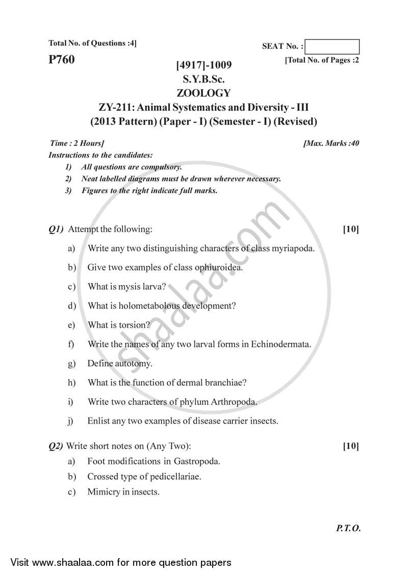 Animal Systematics and Diversity 3 2015-2016 - B.Sc. - Semester 3 (SYBSc) - University of Pune question paper with PDF download