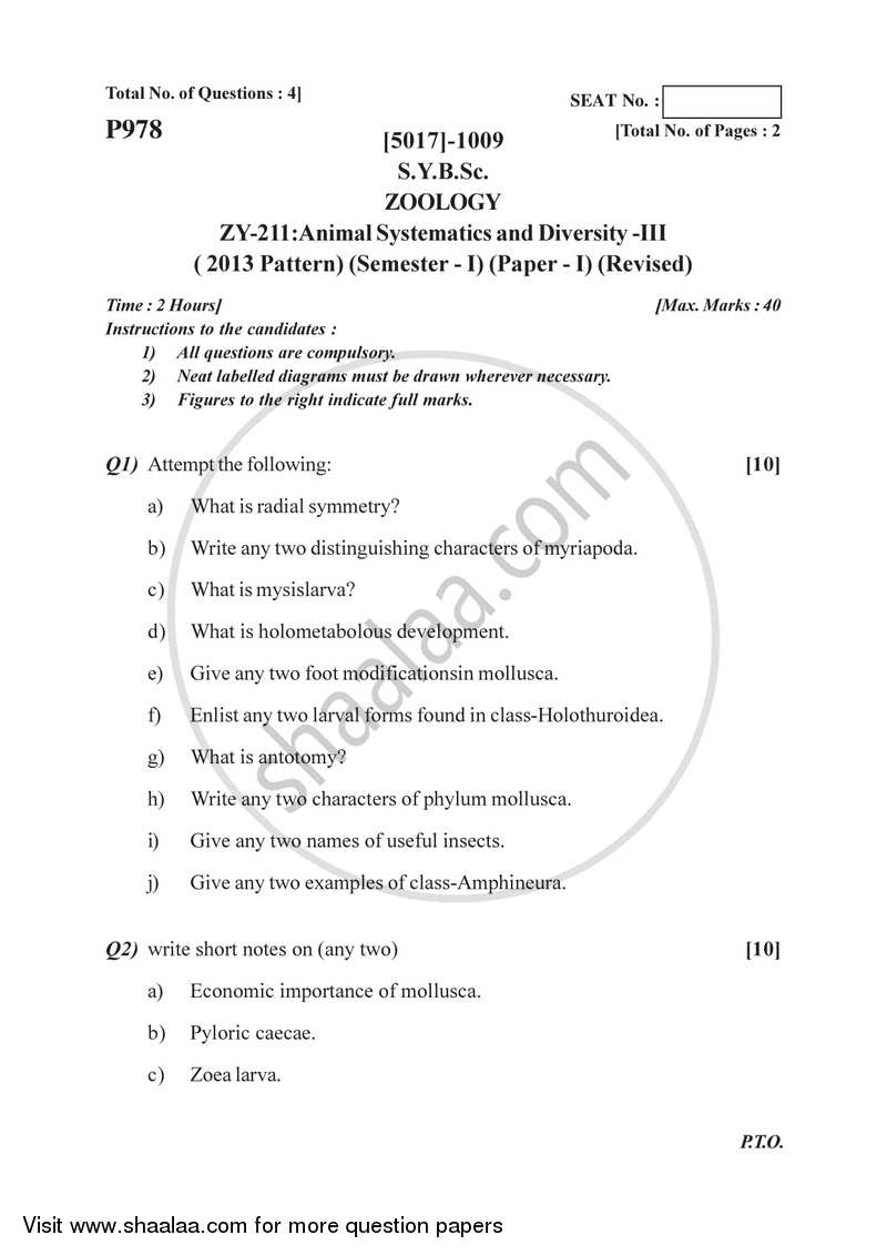 Animal Systematics and Diversity 3 2016-2017 - B.Sc. - Semester 3 (SYBSc) - University of Pune question paper with PDF download