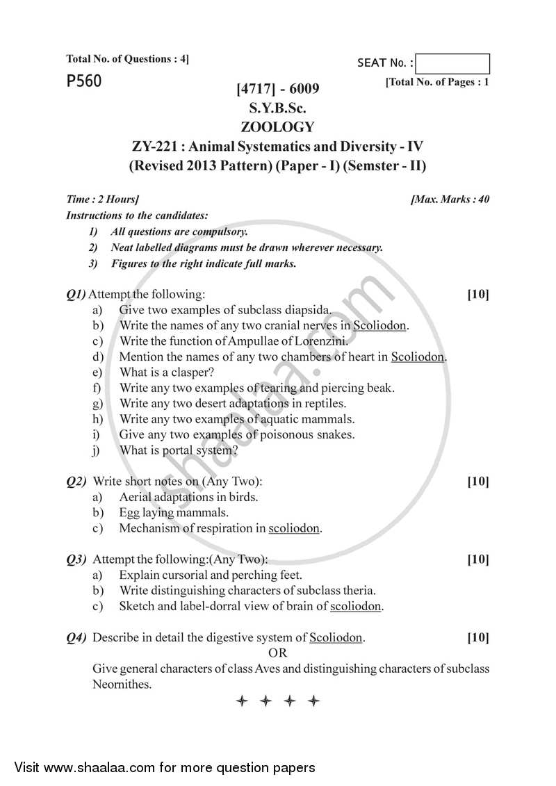 Animal Systematics and Diversity 4 2014-2015 - B.Sc. - Semester 4 (SYBSc) - University of Pune question paper with PDF download