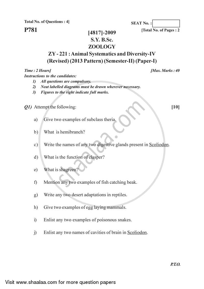 Animal Systematics and Diversity 4 2015-2016 - B.Sc. - Semester 4 (SYBSc) - University of Pune question paper with PDF download