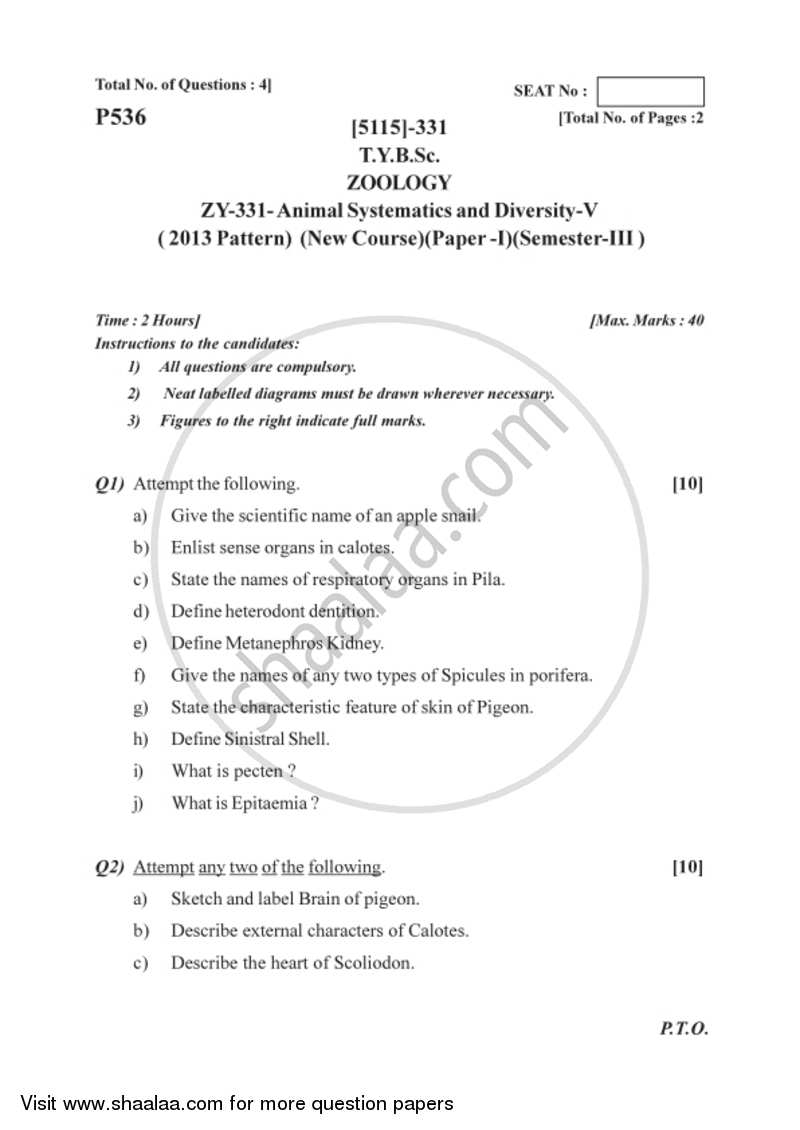 Animal Systematics and Diversity 5 2016-2017 - B.Sc. - Semester 5 (TYBSc) - University of Pune question paper with PDF download