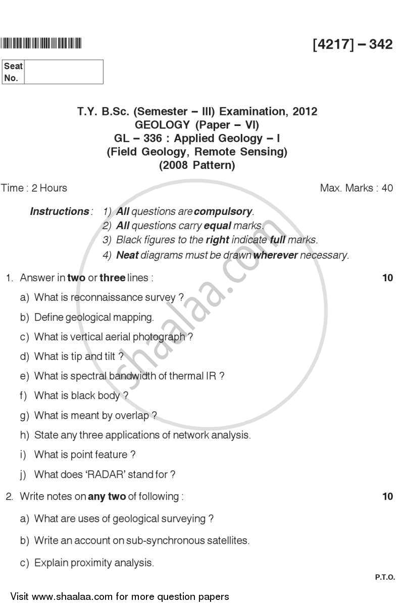 Applied Geology 1 2012-2013 - B.Sc. - Semester 5 (TYBSc) - University of Pune question paper with PDF download