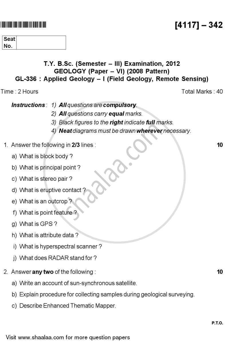 Applied Geology 1 2012-2013 - B.Sc. - Semester 5 (TYBSc) - University of Pune question paper with PDF download